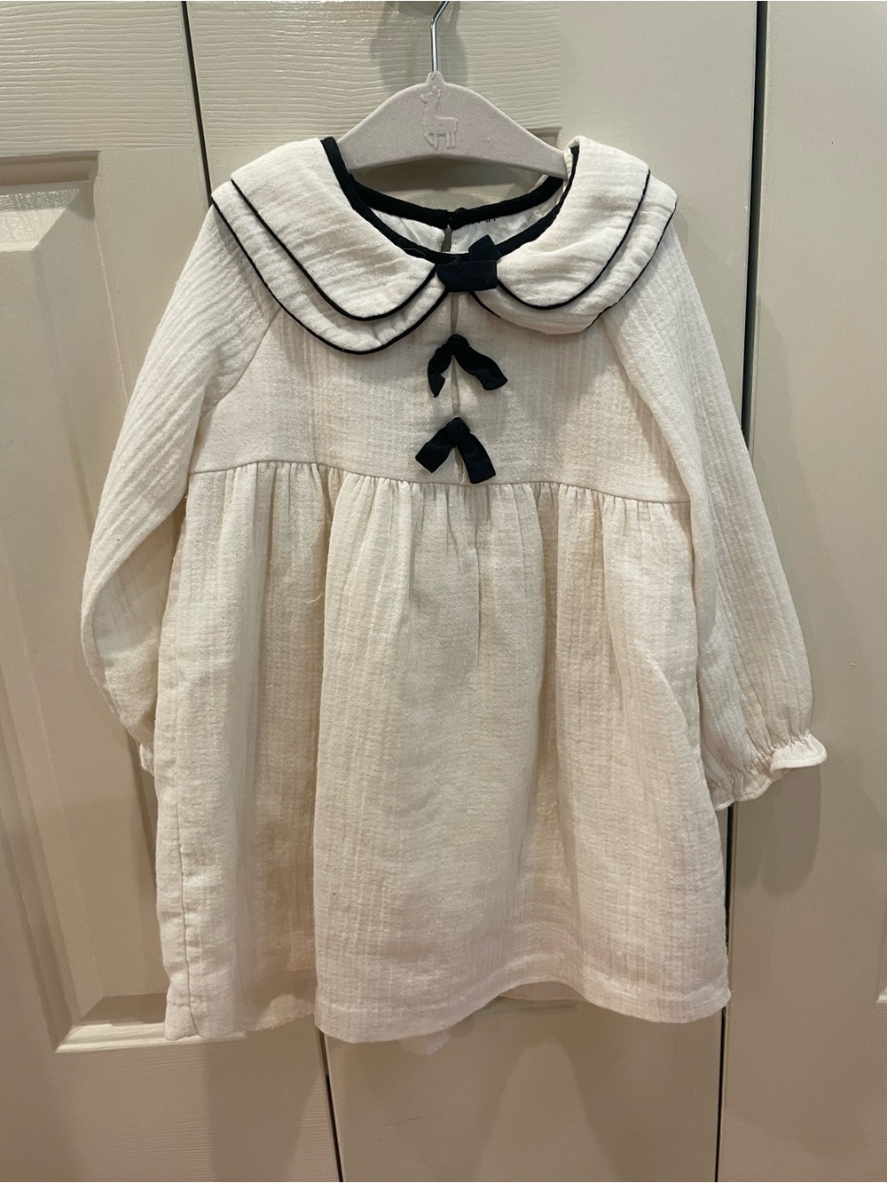 Zara Cream Dress with Black Trim and Bow